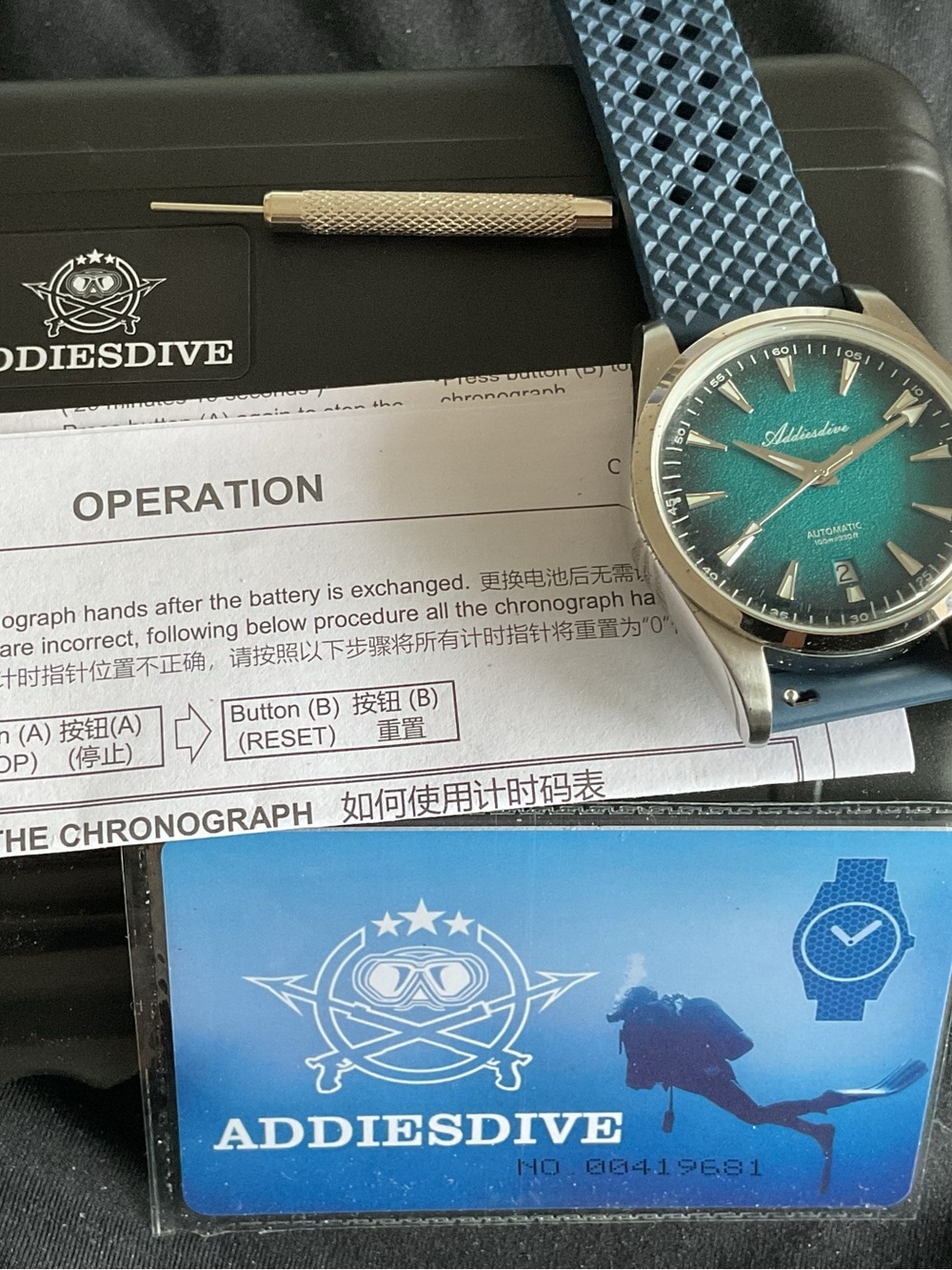 Full Set NIB Automatic Addiesdive Watch Textured Radiant Teal Dial - Picture 16 of 16